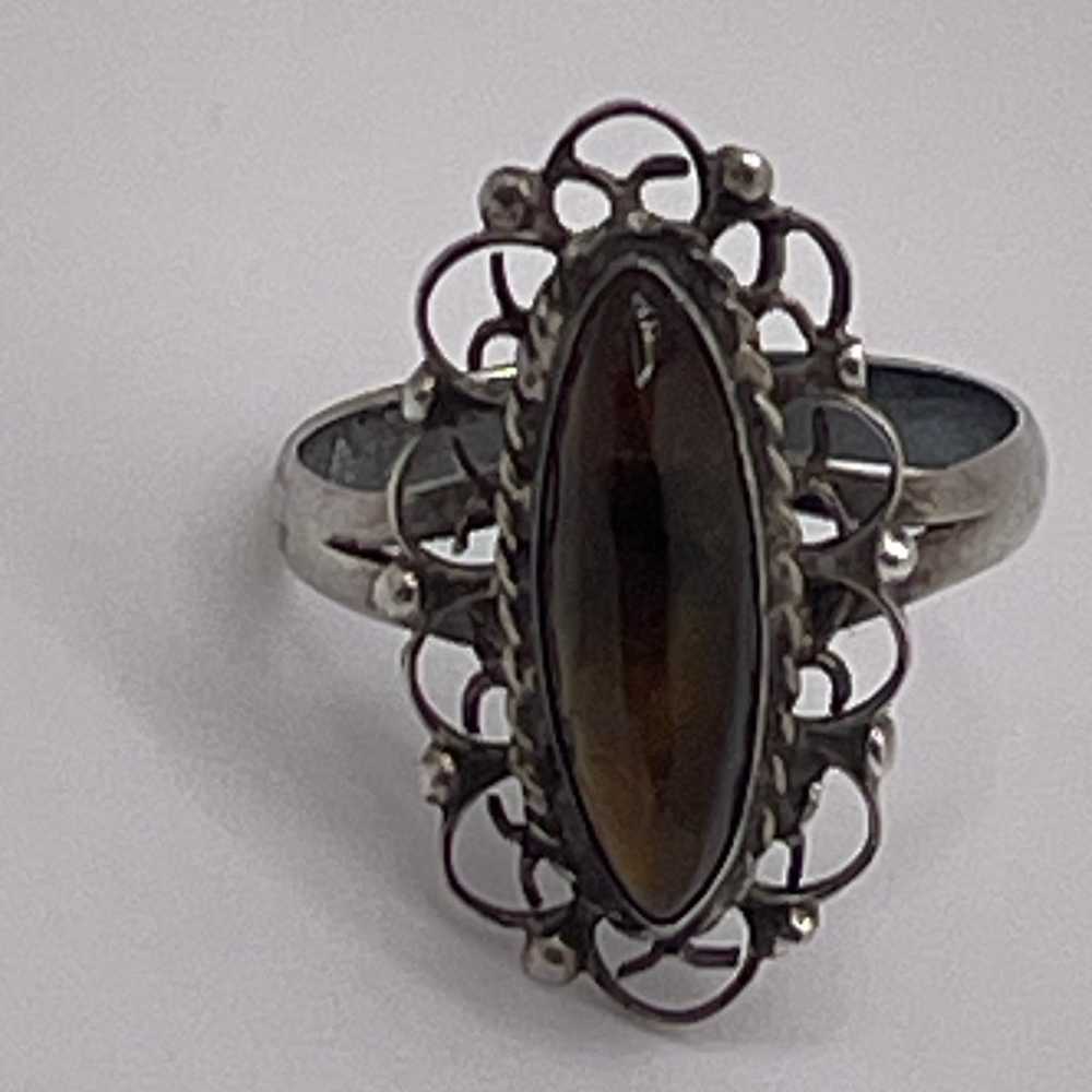 Vintage Sterling Silver 925 Plata Tiger Eye Ring 7 - image 3