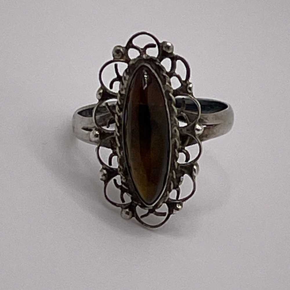 Vintage Sterling Silver 925 Plata Tiger Eye Ring 7 - image 5