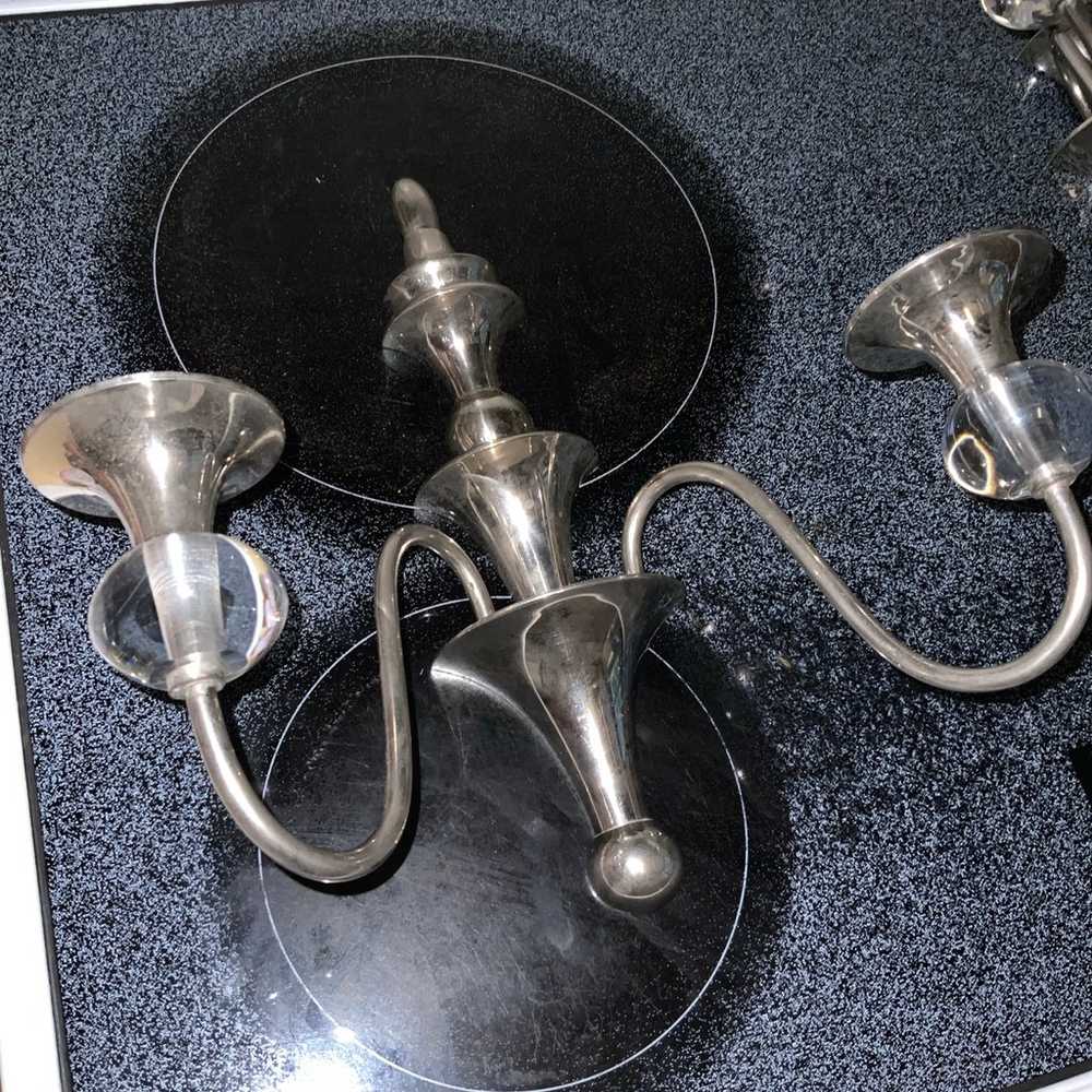 Chrome and glass wall candleholders (2) - image 2