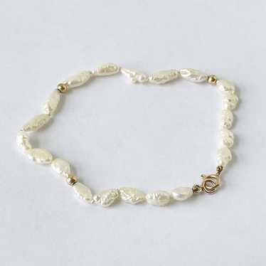 14k gold rice pearl vintage dainty bracelet