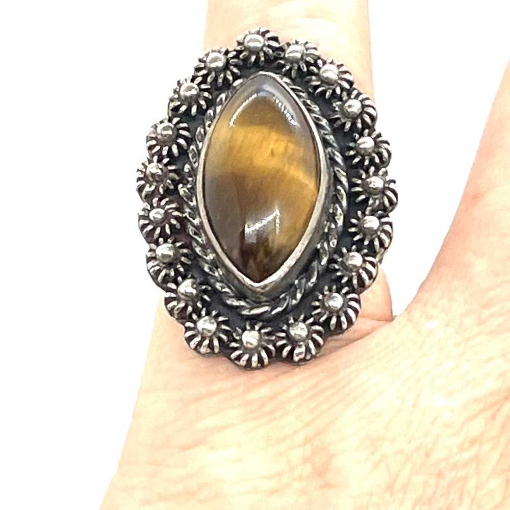 Sterling Bali Style Tiger’s Eye Ring Sz  6.75 - image 6