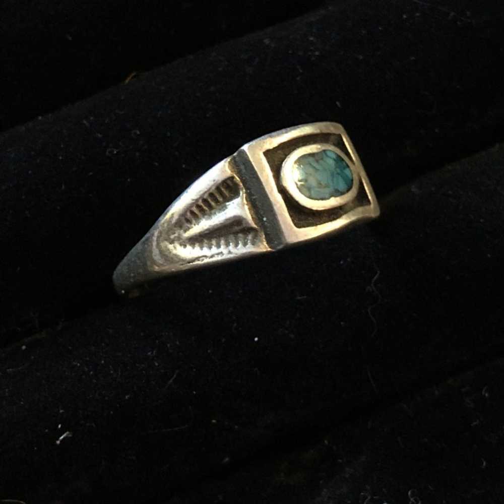 Vintage Native American Turq Inlay Ring - image 2