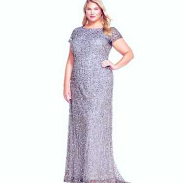 Adrianna Papell Sliver Beaded Sequin Long Maxi Gow