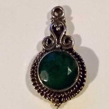 Antique Signed YS Sterling Silver Emerald Necklac… - image 1