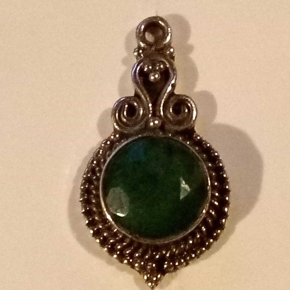 Antique Signed YS Sterling Silver Emerald Necklac… - image 2