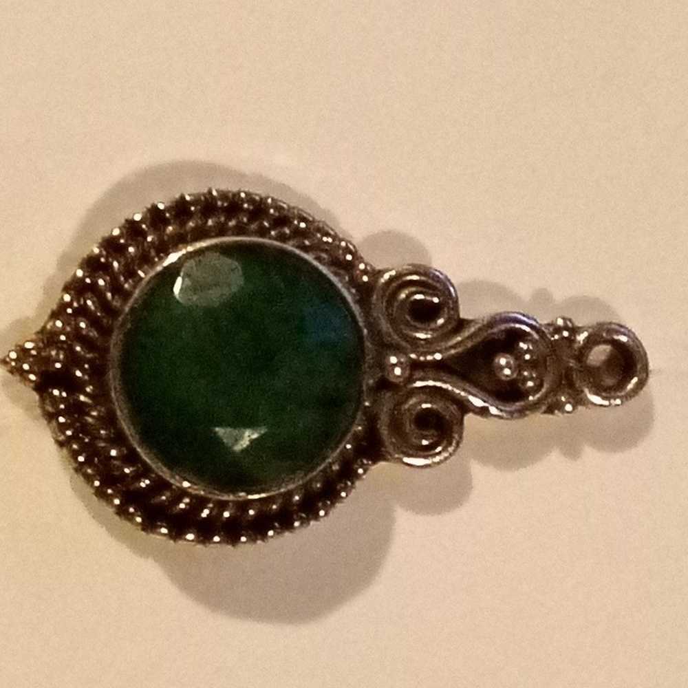 Antique Signed YS Sterling Silver Emerald Necklac… - image 3