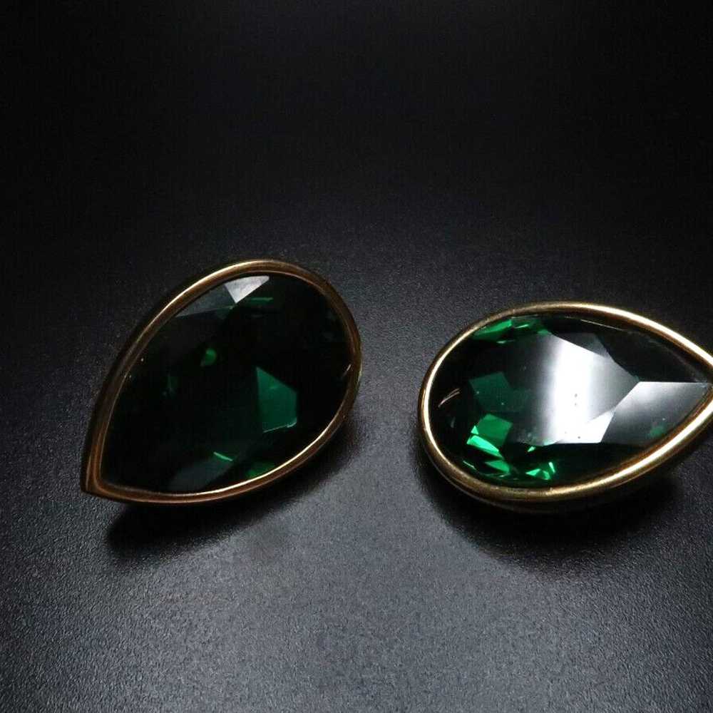 Vintage Large Green Gold Swarovski Clip Earrings … - image 4