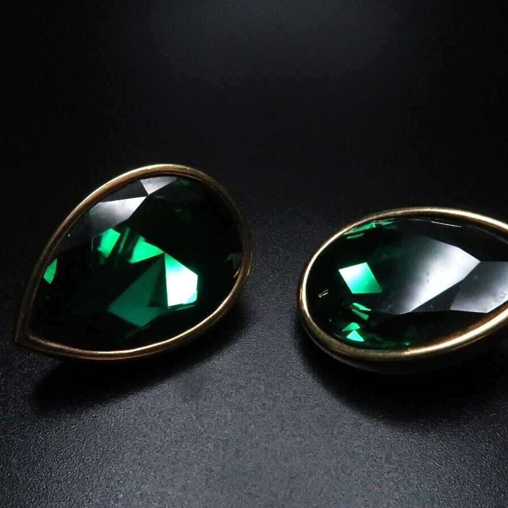 Vintage Large Green Gold Swarovski Clip Earrings … - image 6