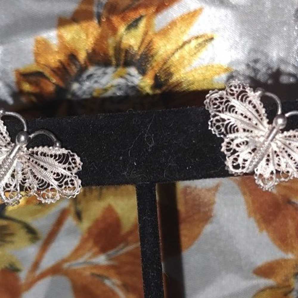 Handmade Vintage Sterling Silver Butterfly Stud E… - image 4