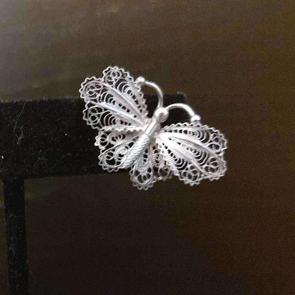 Handmade Vintage Sterling Silver Butterfly Stud E… - image 6