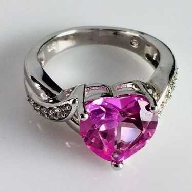 HN Heng Ngai Ring Breast Cancer Ribbon Pink Heart… - image 1