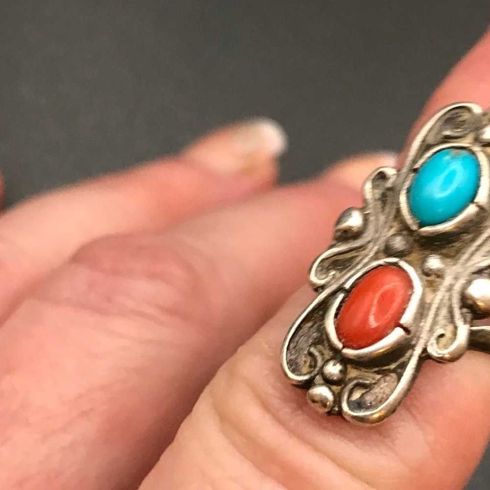 STERLING SILVER  TURQUOISE CORAL RING  #215 - image 10