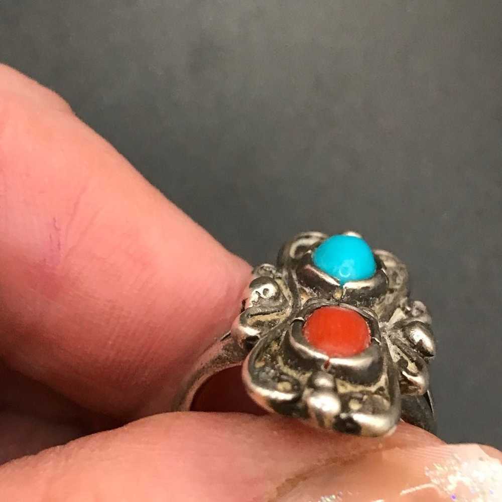 STERLING SILVER  TURQUOISE CORAL RING  #215 - image 6