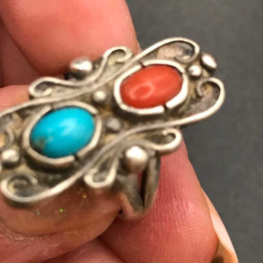 STERLING SILVER  TURQUOISE CORAL RING  #215 - image 8