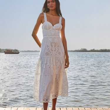 Farm Rio White Richelieu Sleeveless Midi Dress