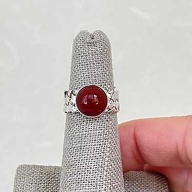 Vintage Sterling Silver Round Carnelian Woven Ete… - image 1