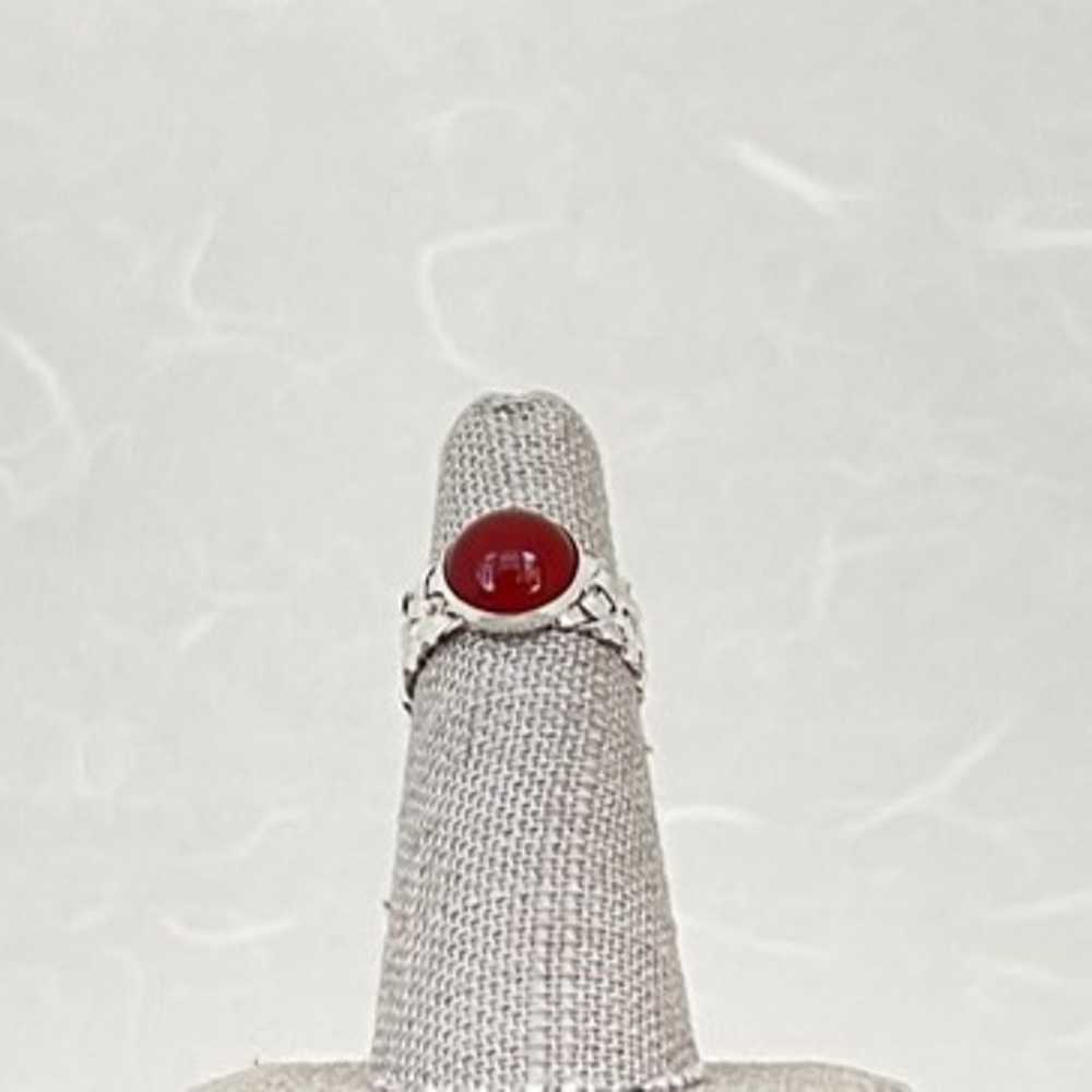 Vintage Sterling Silver Round Carnelian Woven Ete… - image 2