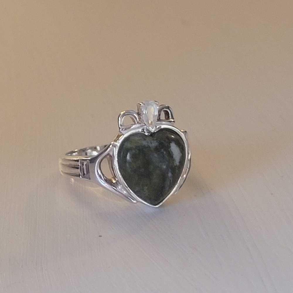 Claddagh White Topaz Marble Celtic Ring sz 10 - image 5