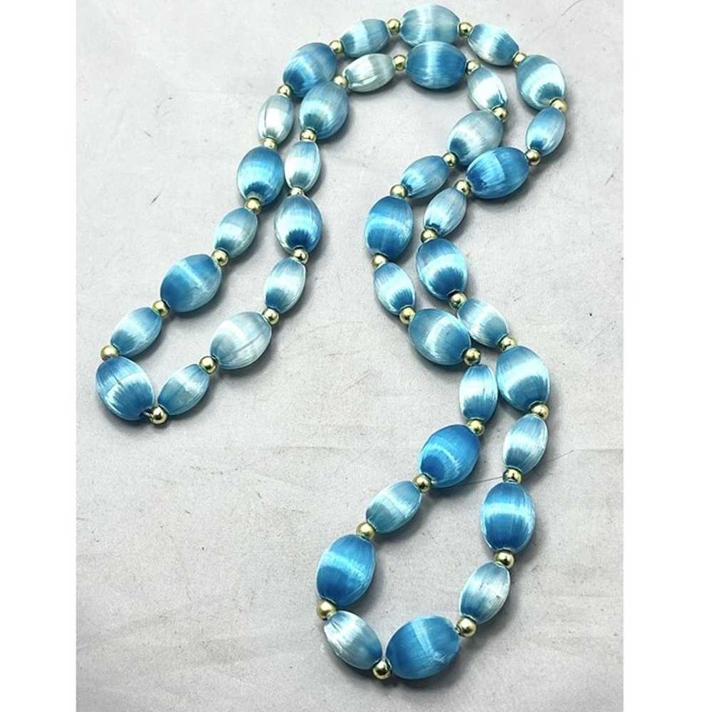 Vintage Blue Fabric Beaded Necklace - image 1