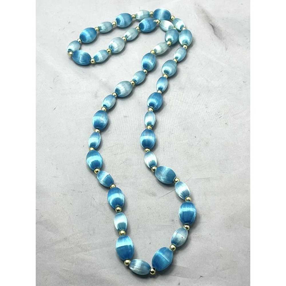 Vintage Blue Fabric Beaded Necklace - image 2