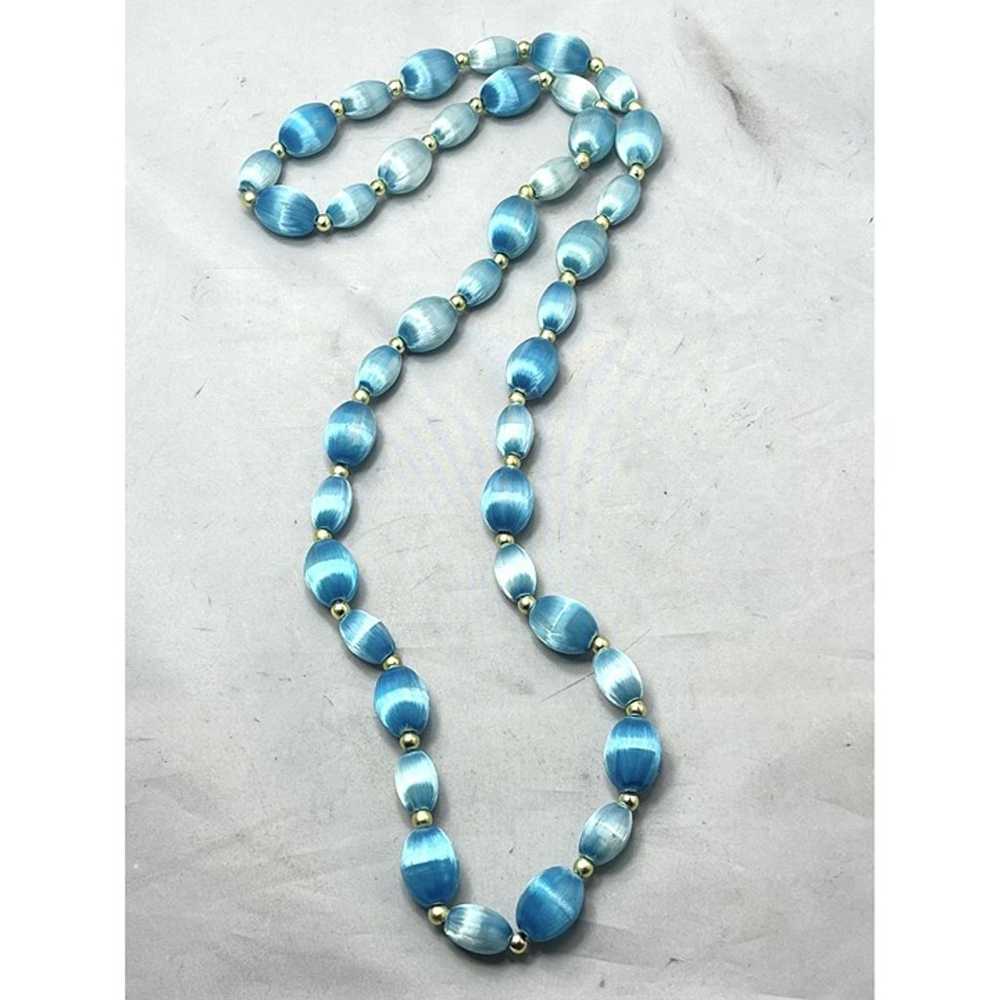 Vintage Blue Fabric Beaded Necklace - image 3