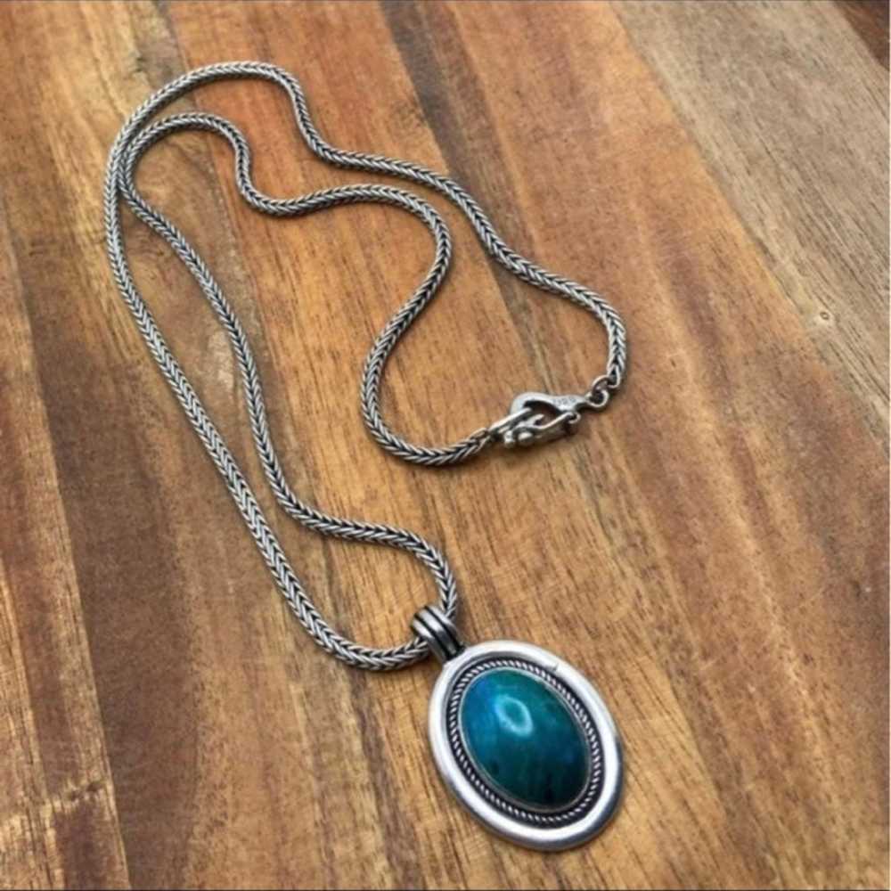 Vintage Sterling Silver Chrysocolla Pendant, Foxt… - image 1