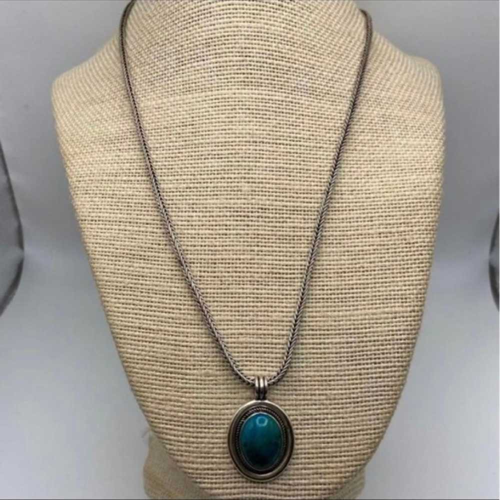 Vintage Sterling Silver Chrysocolla Pendant, Foxt… - image 2