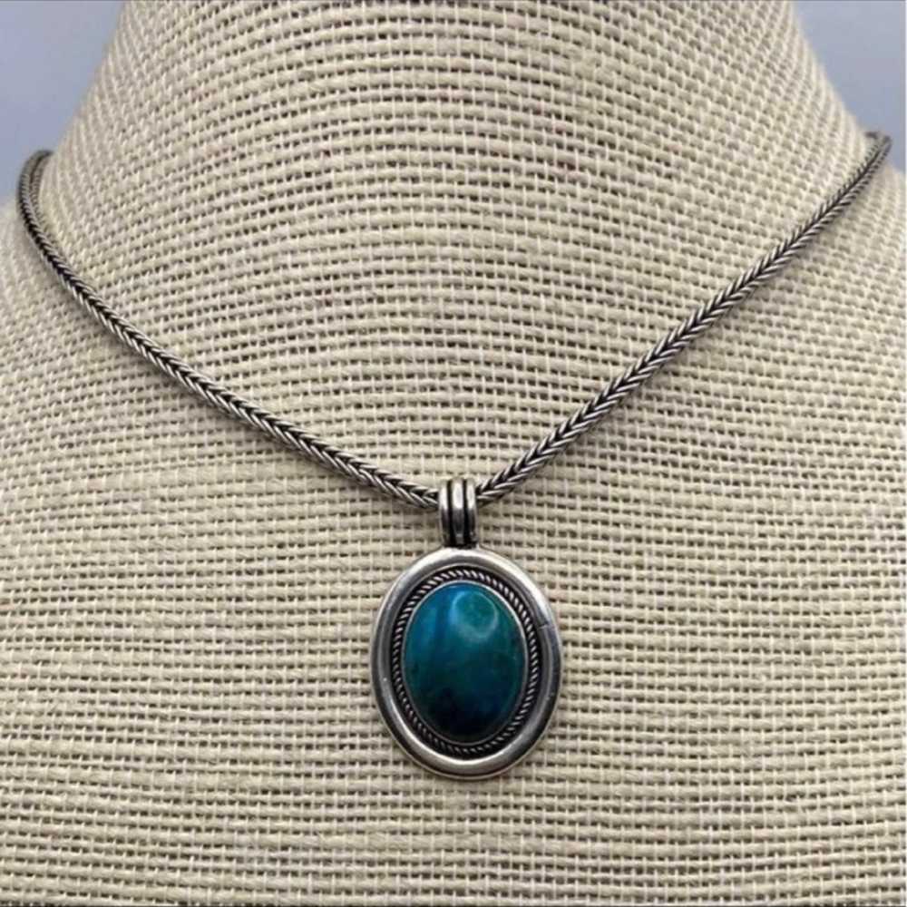 Vintage Sterling Silver Chrysocolla Pendant, Foxt… - image 3