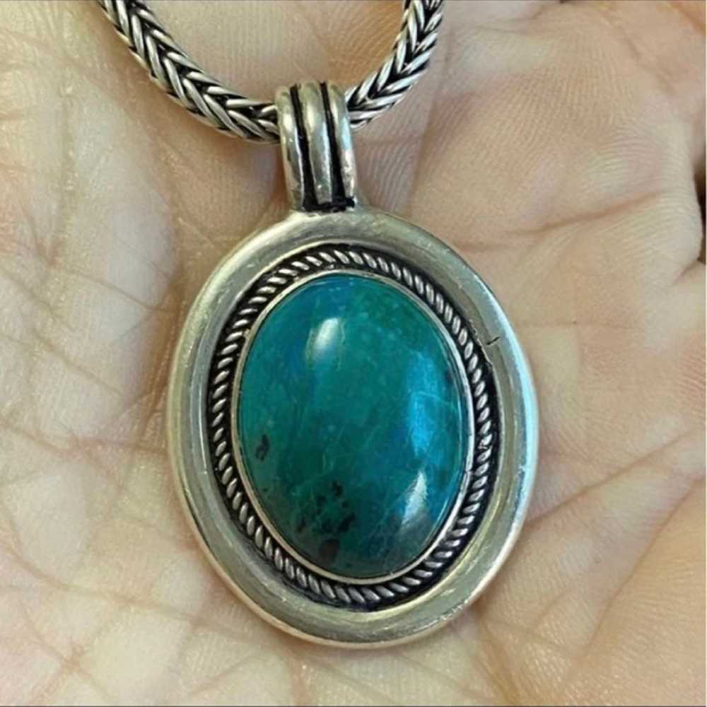 Vintage Sterling Silver Chrysocolla Pendant, Foxt… - image 4