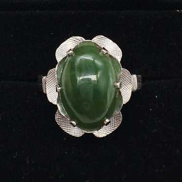 Vintage Sterling Cabochon Jade Ring - image 1