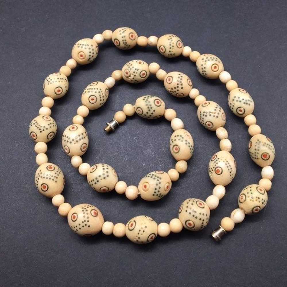 Vintage Bone Carved Bead Necklace - image 1