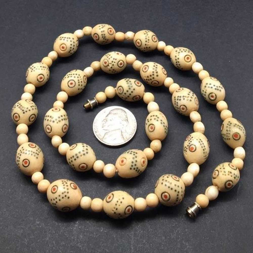 Vintage Bone Carved Bead Necklace - image 2