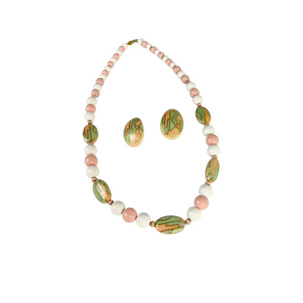 Vintage Art Deco Style Gold Peach Pale Green Whit… - image 2