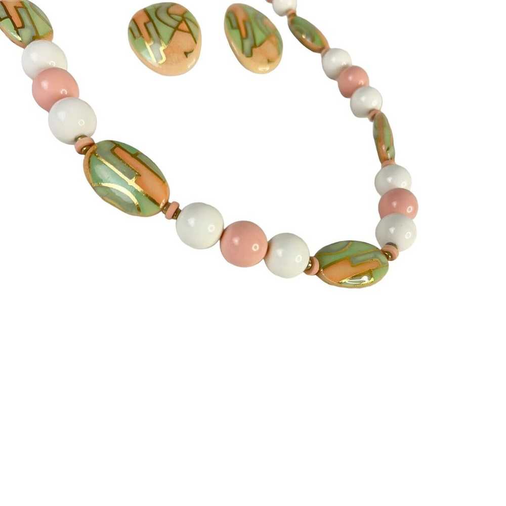 Vintage Art Deco Style Gold Peach Pale Green Whit… - image 4