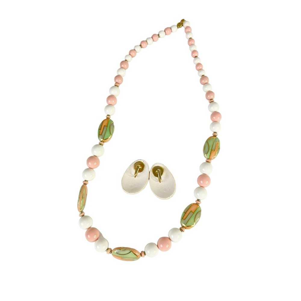 Vintage Art Deco Style Gold Peach Pale Green Whit… - image 8