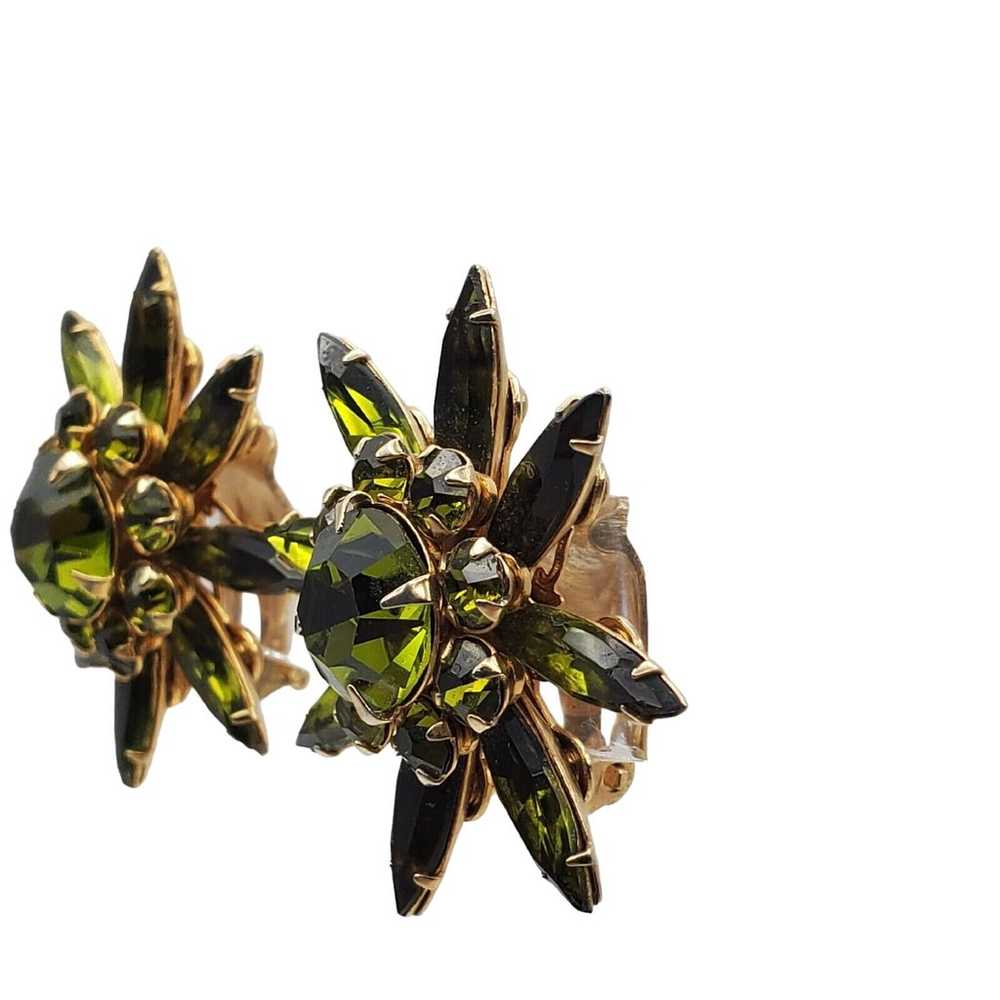 Judy Lee Green Rhinestone Clip Earrings Olive Sta… - image 8