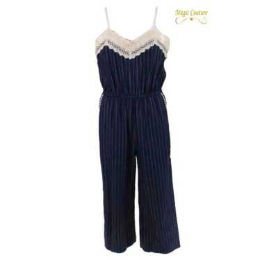 Goen J Pinstripe & Lace Jumpsuit