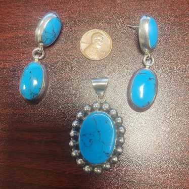 Vintage Mexico 925  Silver and Turquoise Earrings… - image 1