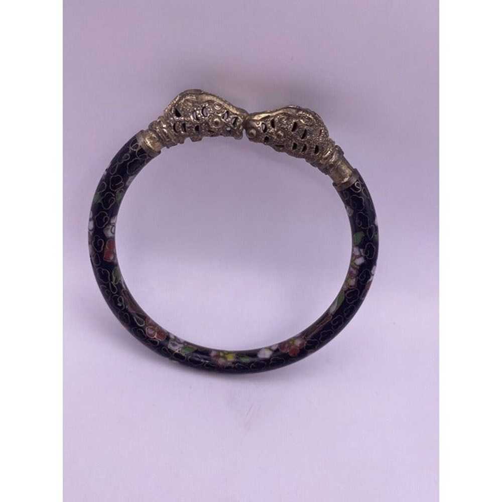 Vintage Chinese CLOISONNÉ Bangle Bracelet Black w… - image 1