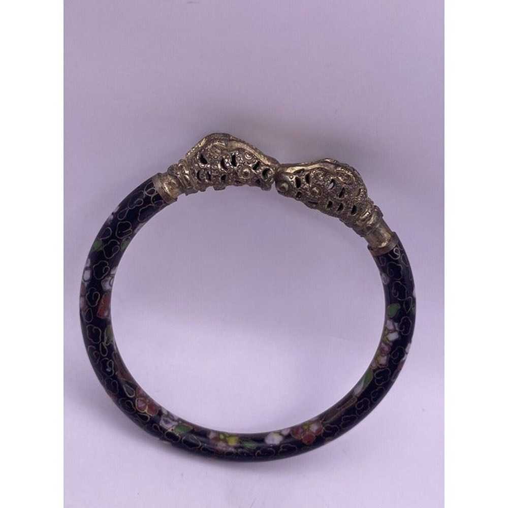 Vintage Chinese CLOISONNÉ Bangle Bracelet Black w… - image 2