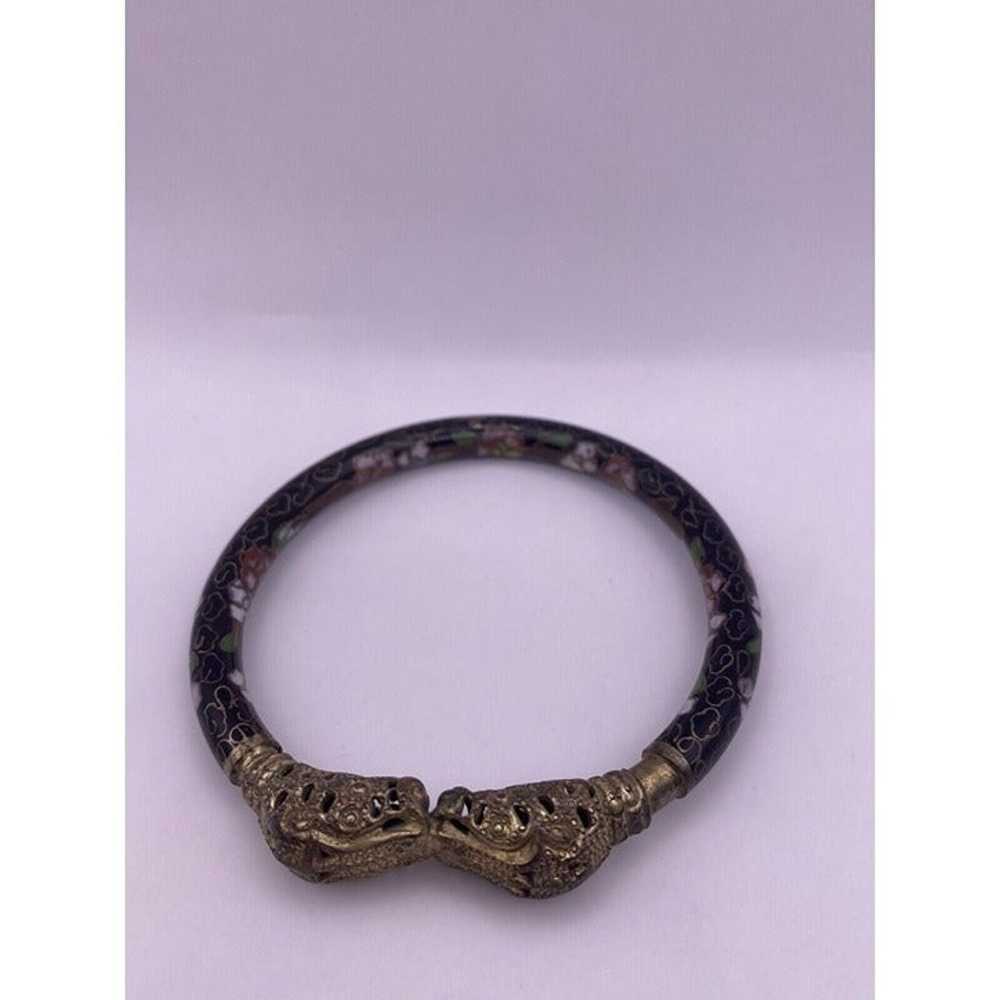 Vintage Chinese CLOISONNÉ Bangle Bracelet Black w… - image 5