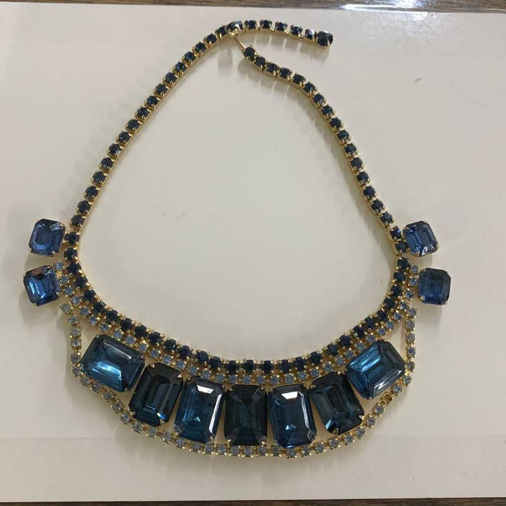 Vintage Blue Rhinestone Necklace - image 1