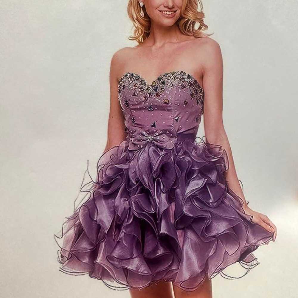 Purple beaded embroidery frill dress - image 3