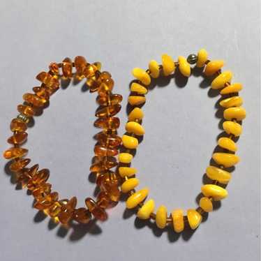 Two amber beaded bracelets - image 1