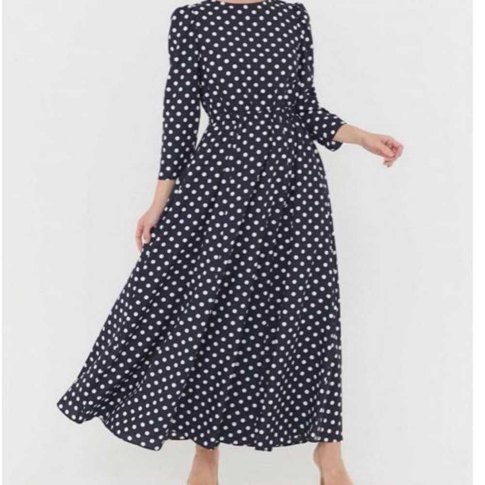 Seven Ten Dot Flare Long Dress, Navy, Size S, Bra… - image 4