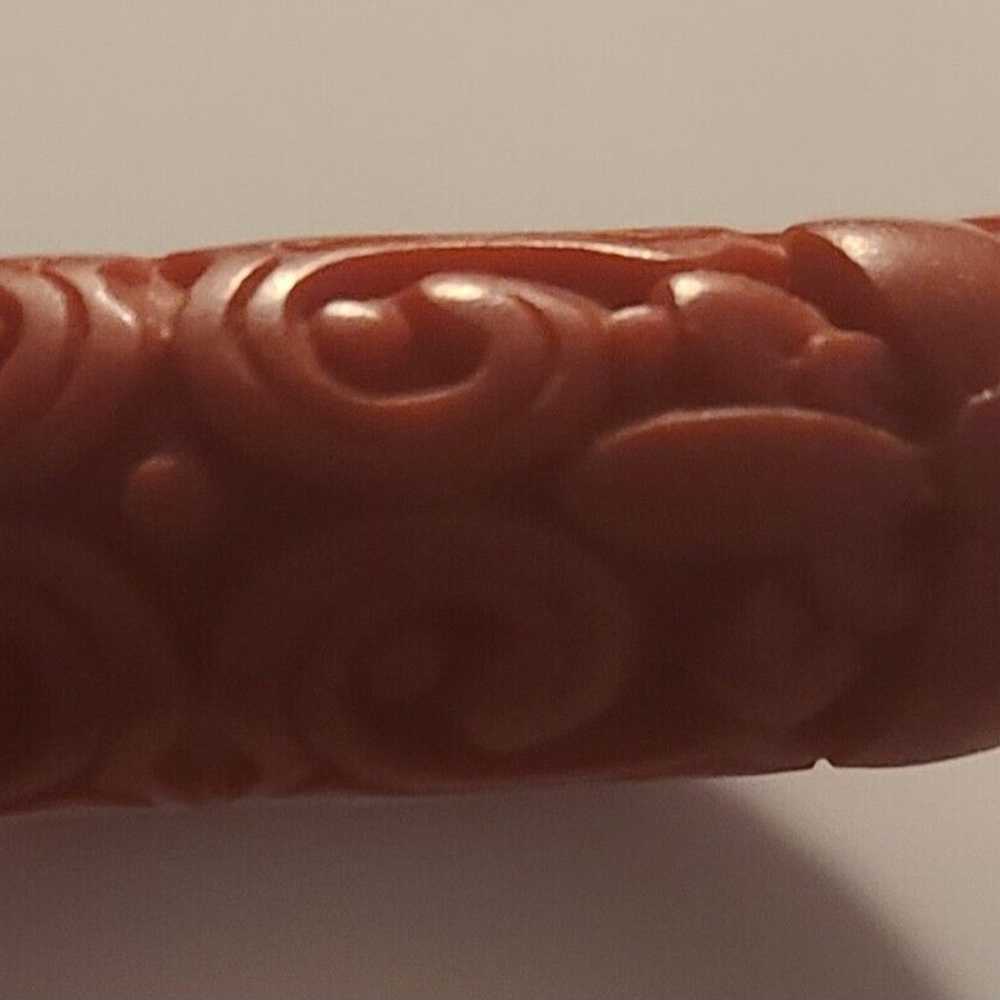 Antique Asian Chinese Red Flower Carved Cinnabar … - image 2