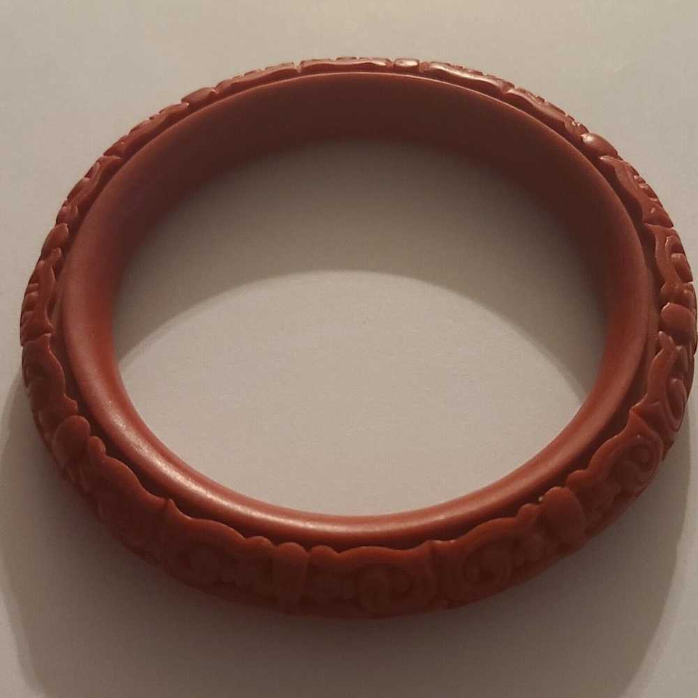 Antique Asian Chinese Red Flower Carved Cinnabar … - image 3