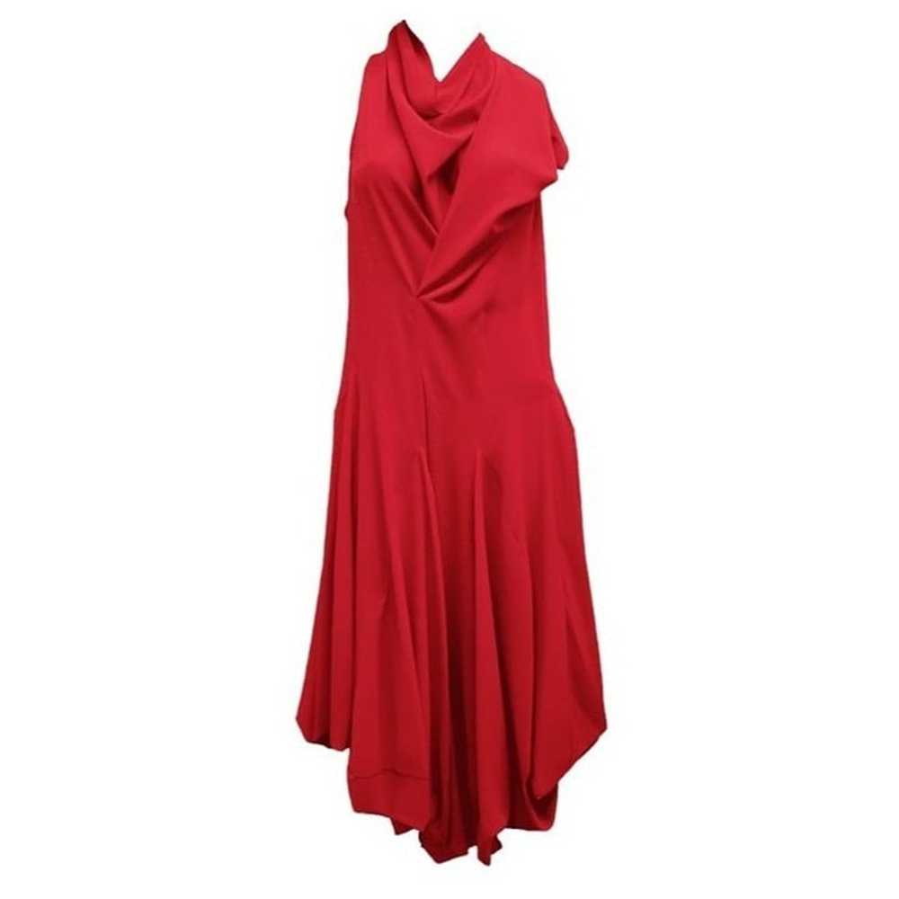 Samuel Dong Red Cowl Neck Pleated Crepe Dress, He… - image 1