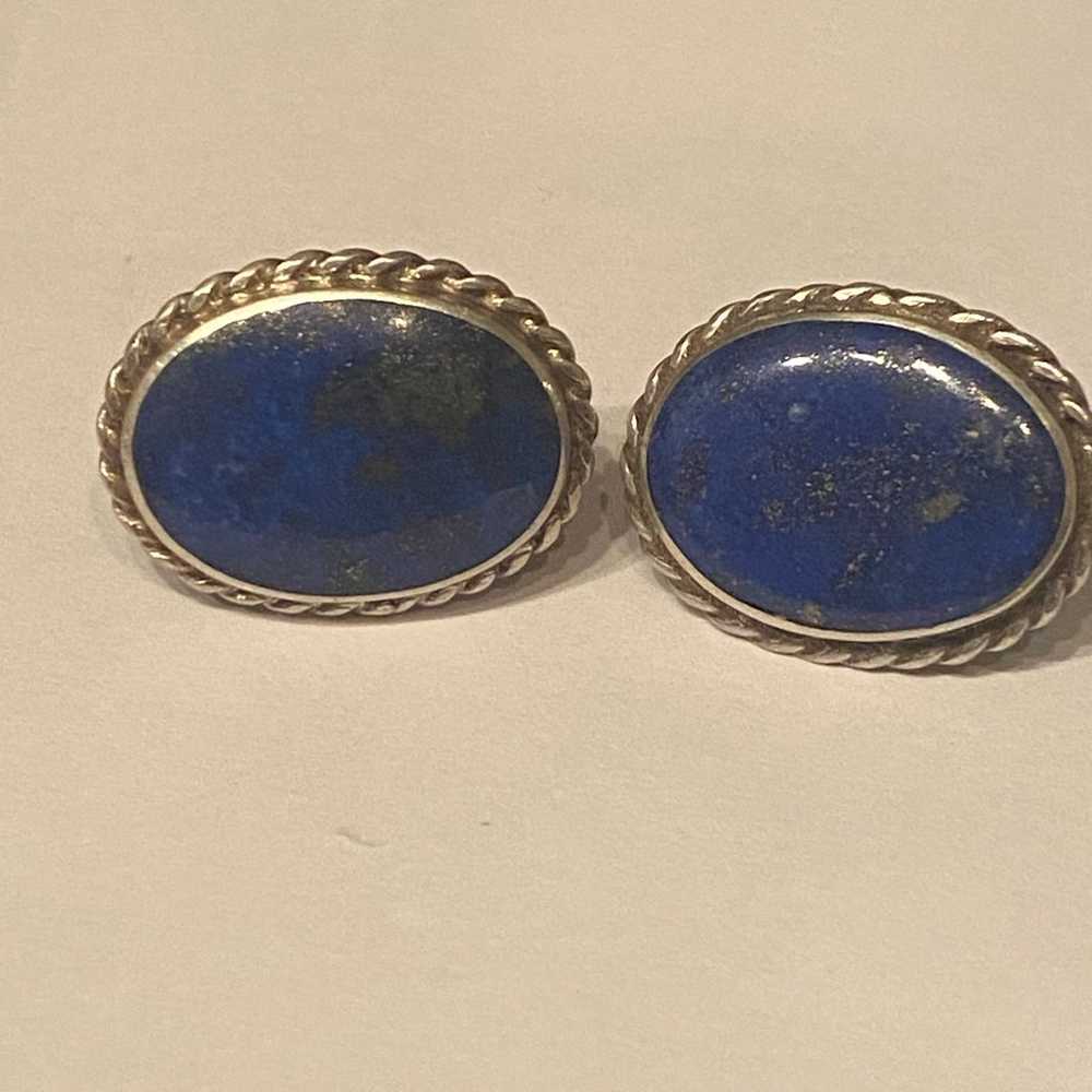 Vintage Sterling Silver &!Blue lapis lazuli  Earr… - image 1