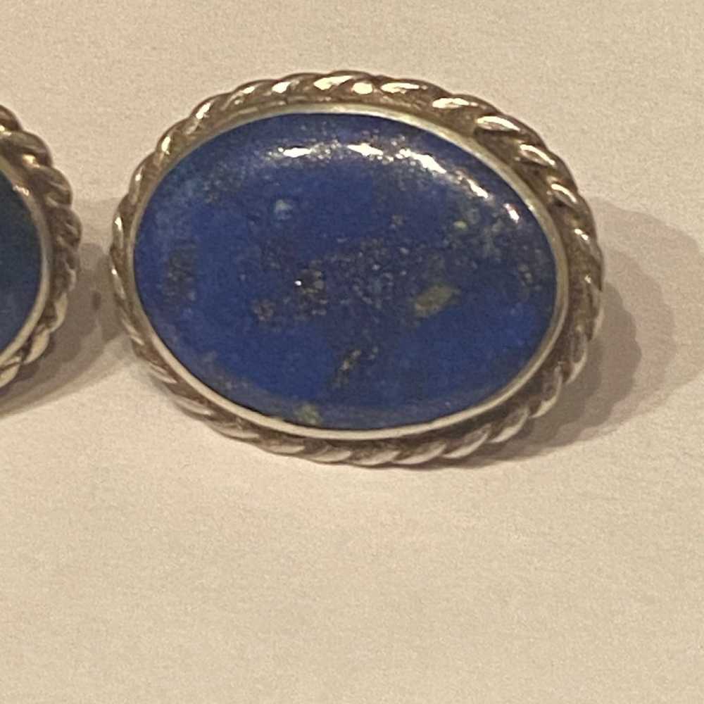 Vintage Sterling Silver &!Blue lapis lazuli  Earr… - image 2